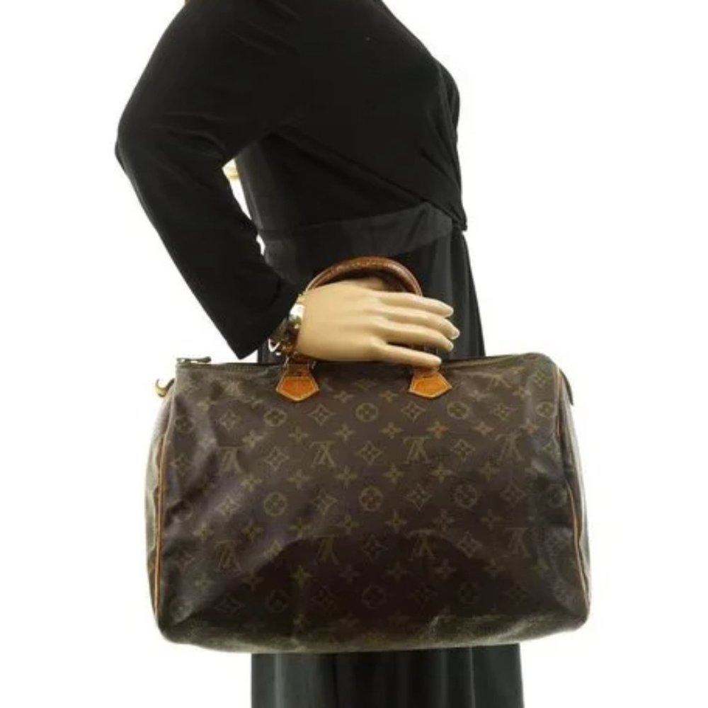 SALE! Vintage Louis Vuitton Speedy 30 Monogram Logo Satchel Bag Brown FREE Liner - Picture 2 of 16